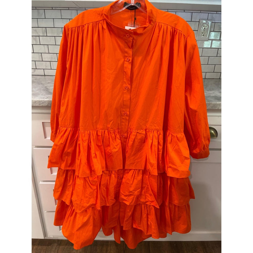 N BY NANCY Shirt Dress Womens XXL Orange Tiered Ruffle High-Low A-92110 NWT